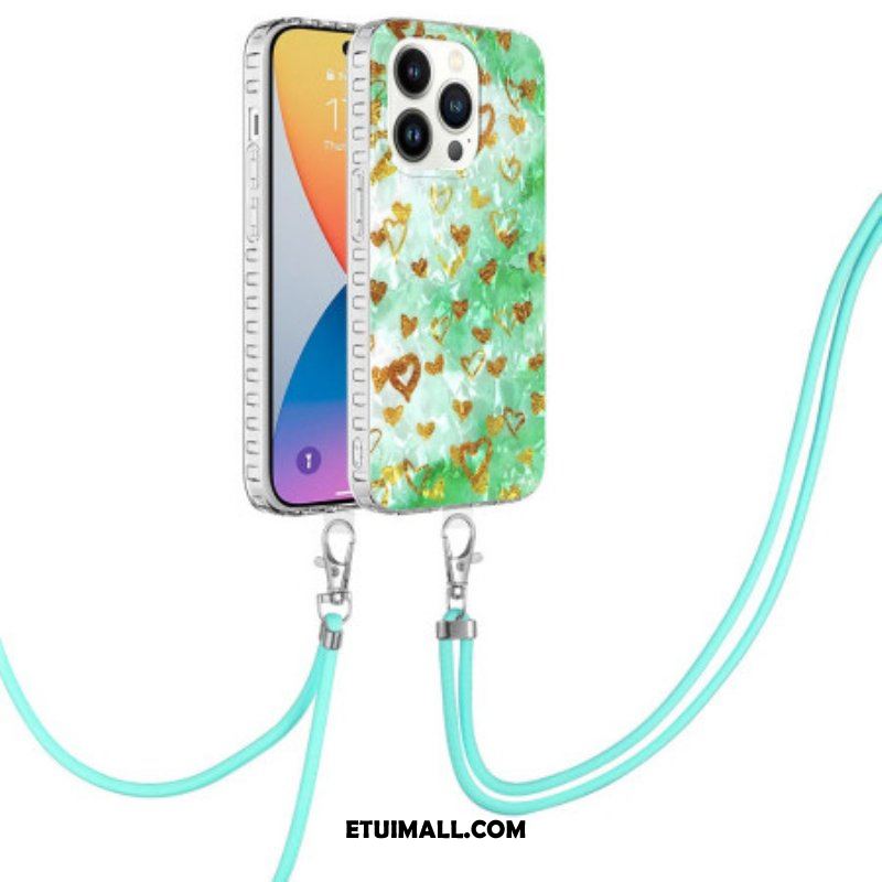 Etui do iPhone 14 Pro ze Sznurkiem Stylowy Sznurek W Serca