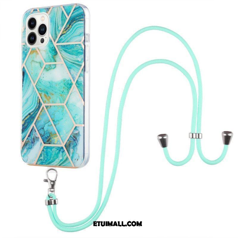 Etui do iPhone 15 Pro Max ze Sznurkiem Stylowy Sznur Marmurowy