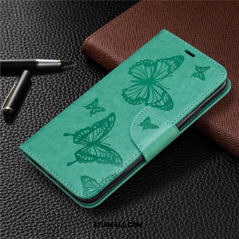 Etui iPhone 11 Pro Relief Sztuczna Skóra Zielony Wiszące Ozdoby Motyl Pokrowce Na Sprzedaż