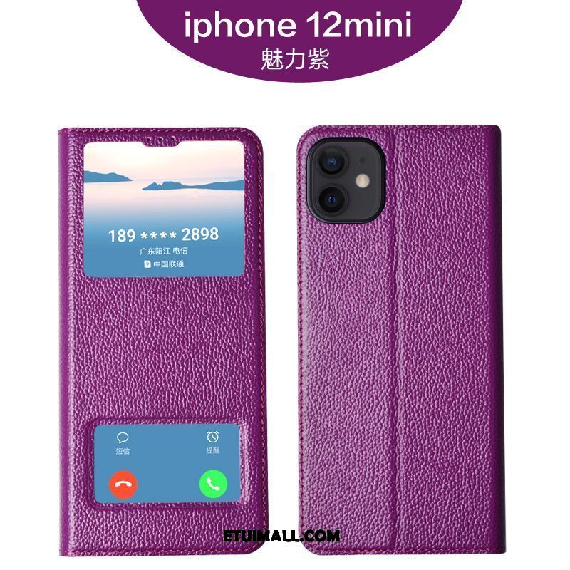 Etui iPhone 12 Mini Miękki Biznes Klapa Prawdziwa Skóra Anti-fall Futerał Sklep