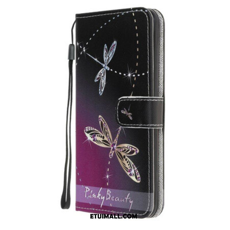 Skórzany Futerał do Samsung Galaxy M12 / A12 z Łańcuch Paskowate Ważki