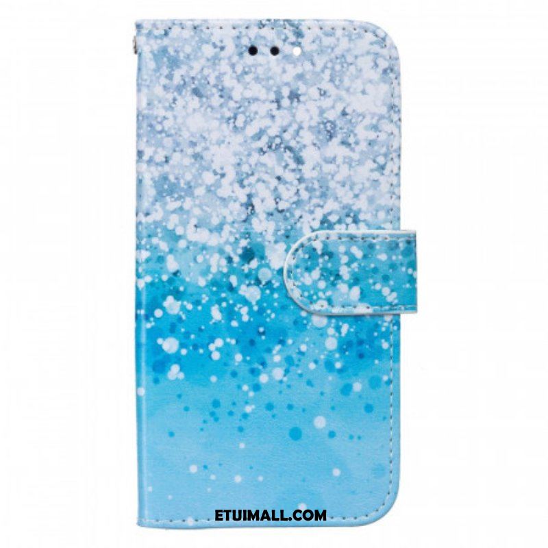 Skórzany Futerał do Samsung Galaxy S22 Plus 5G Gradient Niebieskiego Brokatu